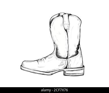 Cowboy Stiefel für Wild West Symbol Skizze handgezeichnete Illustration Isoliert mit weißem Hintergrund Stock Vektor