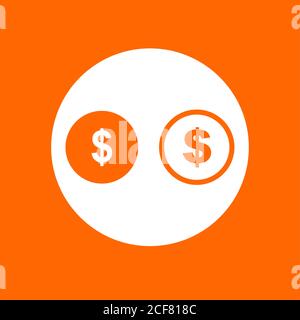 Dollarzeichen. Zwei Bilder. In weißem Kreis auf orangefarbenem Hintergrund. Stock Vektor