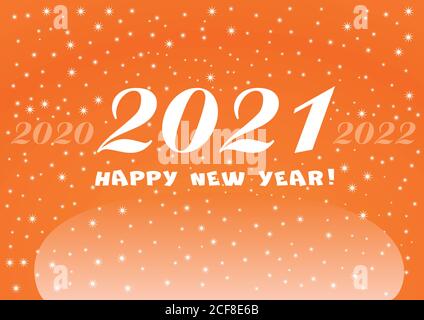 2021 Frohes Neues Jahr orange Hintergrund mit weißen Sternen und Schneeflocken für Ihre saisonale Flyers Weihnachten. Stock Vektor