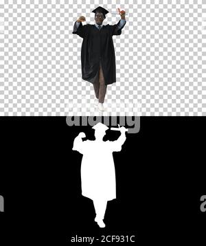 African American Student Walking Smiling, Alpha Channel Stockfoto