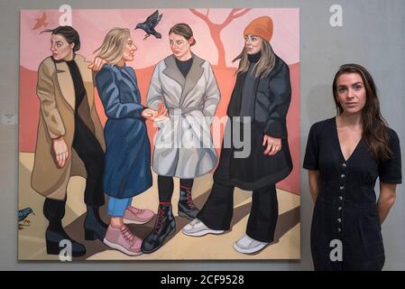 London, Großbritannien. September 2020. Ania Hobson (mit 'The Meet Up') bei der Vorschau ihrer neuen Ausstellung in Hampsteads Catto Gallery. In ihrer Debut-Einzelausstellung in London zeigt die ehemalige Gewinnerin des BP Portrait Young Artist Awards ihre neuesten Bilder, die vom 5. Bis 23. September moderne Frauen feiern. Kredit: Stephen Chung / Alamy Live Nachrichten Stockfoto