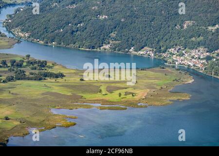 Panorama über das Naturschutzgebiet Pian di Spagna; Lombardei, Italien Stockfoto