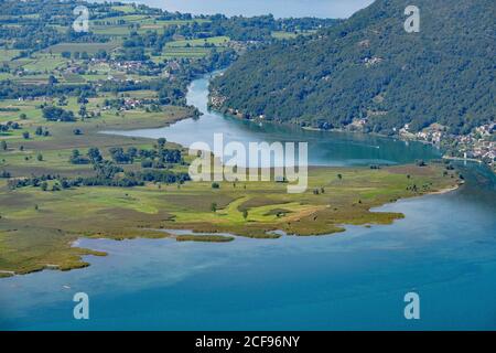 Panorama über das Naturschutzgebiet Pian di Spagna; Lombardei, Italien Stockfoto