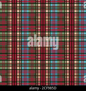 Rechteckige nahtlose Vektor-Muster als Tartan Plaid in Blau, Grün, Beige und Rot Farben, Textur für Flanell-Shirt, Plaid, Tischdecken, Kleidung, blan Stock Vektor