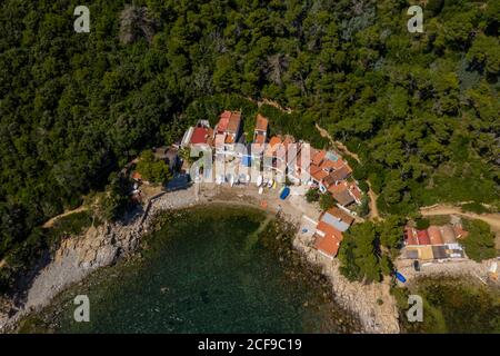 Luftaufnahme von Cala S'Alguer in Palamos an der Costa Brava in Katalonien, Spanien Stockfoto