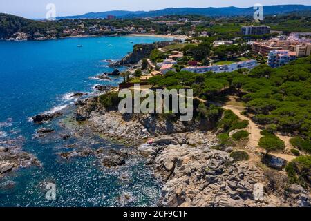 Luftaufnahme von Cala Fosca in Palamos an der Costa Brava, Katalonien, Spanien Stockfoto