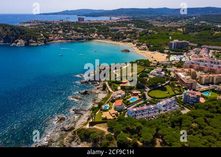 Luftaufnahme von Cala Fosca in Palamos an der Costa Brava, Katalonien, Spanien Stockfoto