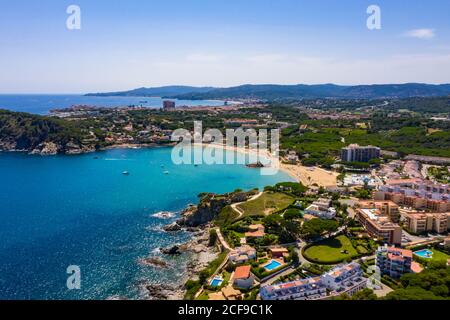 Luftaufnahme von Cala Fosca in Palamos an der Costa Brava, Katalonien, Spanien Stockfoto