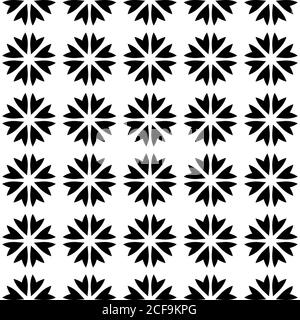 Abstrakter Vektor nahtlose Muster Hintergrund Mosaik von schwarzen Blüten in linearer Anordnung. Natura-Design-Tapete. Stock Vektor