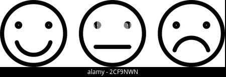Grundlegende Emoticons gesetzt. Drei Gesichtsausdruck von Feedback - positiv, neutral und negativ. Einfache schwarze Vektorsymbole mit Umriss. Stock Vektor
