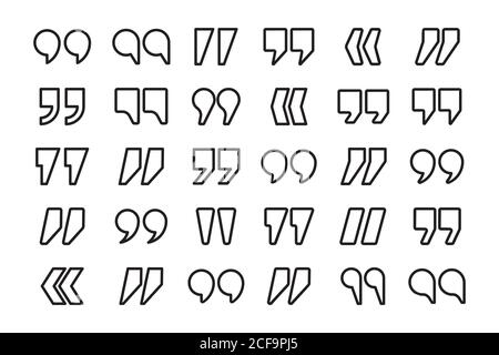 Anführungszeichen Vektorsammlung. Zitate-Symbol. Liniertes Sprachmarkensymbol. Stock Vektor