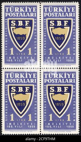 Republik Türkei. Republik Türkei Briefmarke. Republik Türkei historische Briefmarke. Eine Briefmarke gedruckt in der Republik Türkei. Stockfoto