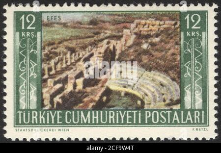 Republik Türkei. Republik Türkei Briefmarke. Republik Türkei historische Briefmarke. Eine Briefmarke gedruckt in der Republik Türkei. Stockfoto