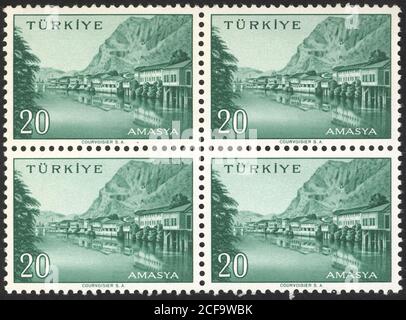 Republik Türkei. Republik Türkei Briefmarke. Republik Türkei historische Briefmarke. Eine Briefmarke gedruckt in der Republik Türkei. Stockfoto