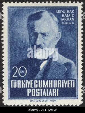 Republik Türkei. Republik Türkei Briefmarke. Republik Türkei historische Briefmarke. Eine Briefmarke gedruckt in der Republik Türkei. Stockfoto