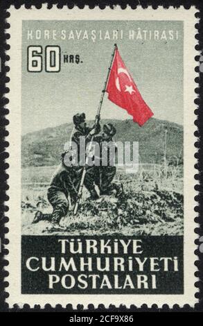 Republik Türkei. Republik Türkei Briefmarke. Republik Türkei historische Briefmarke. Eine Briefmarke gedruckt in der Republik Türkei. Stockfoto