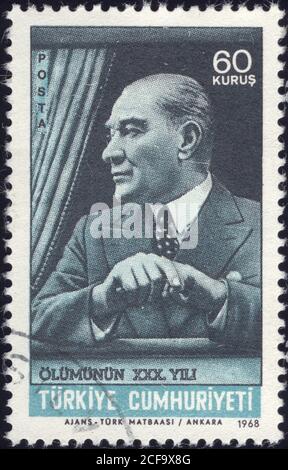 Republik Türkei. Republik Türkei Briefmarke. Republik Türkei historische Briefmarke. Eine Briefmarke gedruckt in der Republik Türkei. Stockfoto