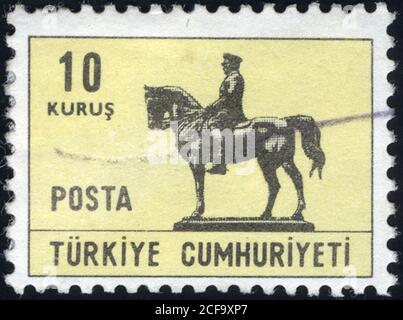Republik Türkei. Republik Türkei Briefmarke. Republik Türkei historische Briefmarke. Eine Briefmarke gedruckt in der Republik Türkei. Stockfoto