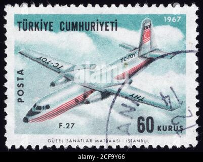 Republik Türkei. Republik Türkei Briefmarke. Republik Türkei historische Briefmarke. Eine Briefmarke gedruckt in der Republik Türkei. Stockfoto