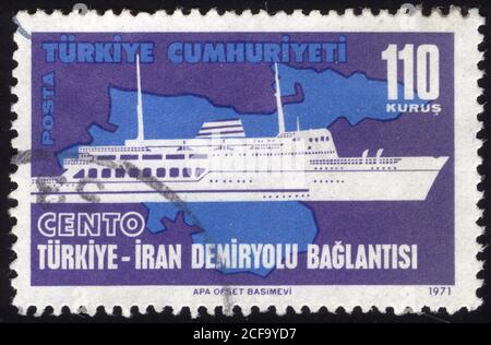 Republik Türkei. Republik Türkei Briefmarke. Republik Türkei historische Briefmarke. Eine Briefmarke gedruckt in der Republik Türkei. Stockfoto
