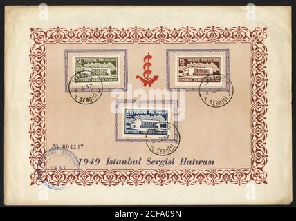 Republik Türkei. Republik Türkei Briefmarke. Republik Türkei historische Briefmarke. Eine Briefmarke gedruckt in der Republik Türkei. Stockfoto