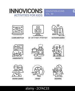 Aktivitäten für Kinder - Line Design style Icons einstellen Stock Vektor