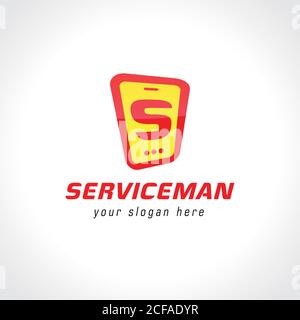 Smartphone Verkauf Shop oder Reparaturen Service-Center Vektor-Logo. Unterstützung für Geschäftszeichen. Buchstabe S Branding-Symbol. Helper Hero-Symbol. Markenname des Servicemannes. Stock Vektor
