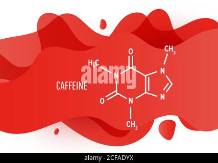 Koffein strukturelle chemische Formel mit roten Flüssigkeit Gradientenform Mit Kopierplatz auf weißem Hintergrund Stock Vektor