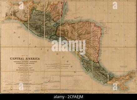 Topographische Karte von Zentralamerika - 1850 Stockfoto