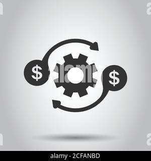 Geldoptimierungssymbol in flacher Ausführung. Verzahnung der effektiven Vektorgrafiken auf weißem isoliertem Hintergrund. Business Concept Finanzprozess. Stock Vektor