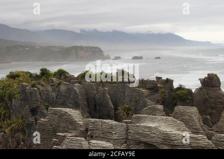 Pancake Rocks eine Felsformation im Paparoa National Park, Südinsel, Neuseeland Stockfoto