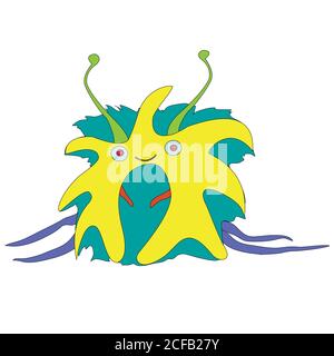 Kleines, niedliches lustiges Raummonster, isoliert auf weißem Hintergrund. Stock Vektor