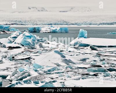 Jökulsárlón, Hornafjörður Gemeinde, Austurland, Island, Jökulsá á Breiðamerkursandi, Fluss, Breiðamerkurjökull, Vatnajökull, Gletscher, Gletscher Stockfoto