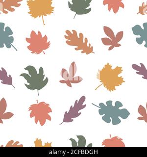 Nahtloses Muster, mehrfarbige Herbstblätter auf weißem Hintergrund in Vektorgrafiken. Für die Dekoration Geschenkpapier, Drucke auf Kleidung, Textilien Stock Vektor