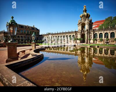 Zwinger, Kronentor Dresden, Porzellansammlung, Sophienstraße, Ostra-Allee, Theaterplatz, Dresden (Drježdźany, Drežďany) Landeshauptstadt Dresden, Frei Stockfoto