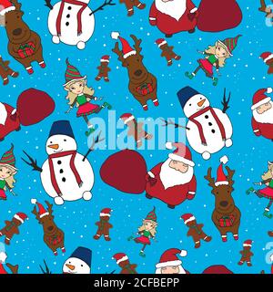 Neujahr s Hand Zeichnung festlich nahtlose Muster, Weihnachtsmann mit Stock Vektor