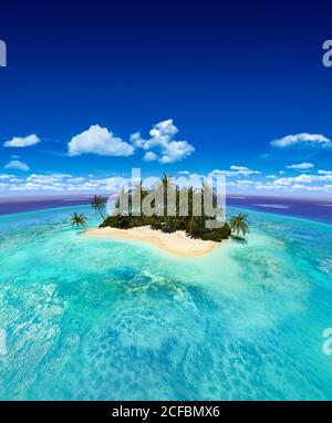 Schöne Panoramasicht auf eine kleine tropische Insel in einem Turuoise Meer. Stockfoto