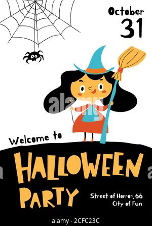 Vector Willkommen zu Halloween Party Poster in Cartoon-Flat-Stil Stock Vektor