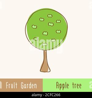 Garten Obstbäume - Einzelbaum - handgezeichnete Kritzeleien. Vektorgrafik. Stock Vektor