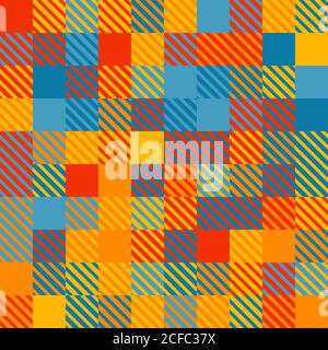 Kariertes Karo-Muster. Zufällige Farbfelder. Nahtloser Vektorhintergrund. Nur fünf Farben - einfach zu überfärben.. Stock Vektor