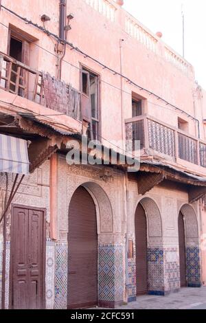 Medina von Marrakesch 'rote Stadt' mit speziellen Riads und Gebäuden, Mellah Stockfoto