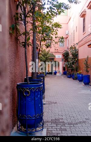 Medina von Marrakesch 'rote Stadt' mit speziellen Riads und Gebäuden, Mellah Stockfoto