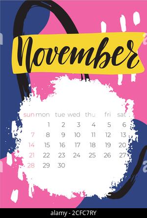 2021 November Englisch Kalender Abstrakt Vektor Von Hand Gezeichnet Stock Vektor