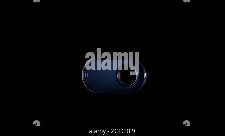 3d-Rendering-Glas-Symbol des Schalters auf schwarz isoliert Hintergrund mit hellblauer und orangefarbener Reflexion Stockfoto