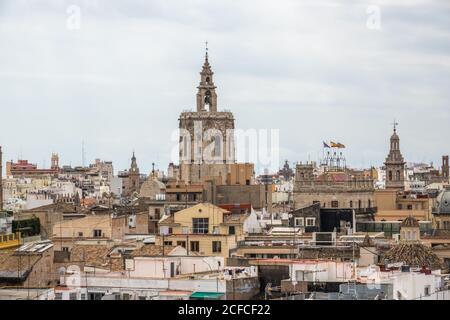 Miguelete Turm, Glockenturm der Kathedrale der Altstadt Valencia, Spanien, Micalet, der Glockenturm der Kathedrale Stockfoto