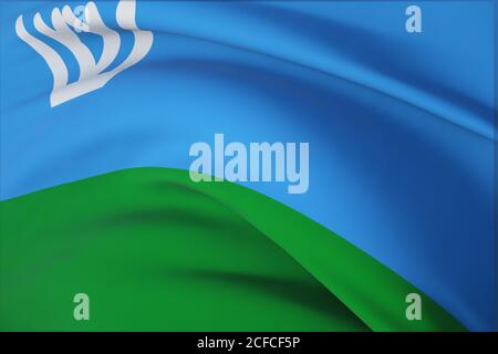 Flagge des Autonomen Okrug Chanty-Mansi. 3D-Illustration Nahaufnahme Flagge Hintergrund. Flaggen der föderalen Subjekte Russlands. Stockfoto
