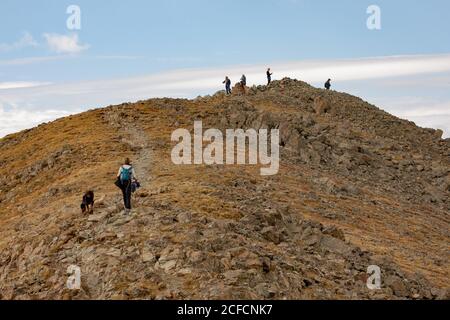 Wanderer erklimmen den Gipfel des Wheeler Peak im Sangre de Cristo Gebirge in Taos, New Mexico, USA Stockfoto