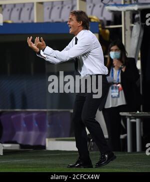 Florenz. September 2020. Italiens Cheftrainer Roberto Mancini reagiert während eines UEFA Nations League-Spiels zwischen Italien und Bosnien und Herzegowina in Florenz, Italien, 4. September 2020. Quelle: Xinhua/Alamy Live News Stockfoto