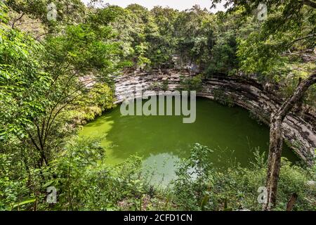 Cenote Sagrado auf dem Gelände von 'Chichen Itza', Halbinsel Yucatan, Mexiko Stockfoto