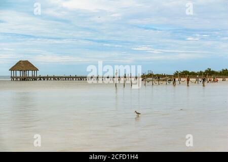 Steg am Strand von Isla Holbox, Quintana Roo, Yucatan Peninsula, Mexiko Stockfoto